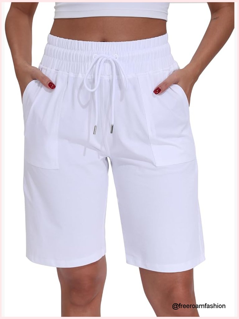 High Waisted Bermuda Shorts 10 Inseam With Pockets